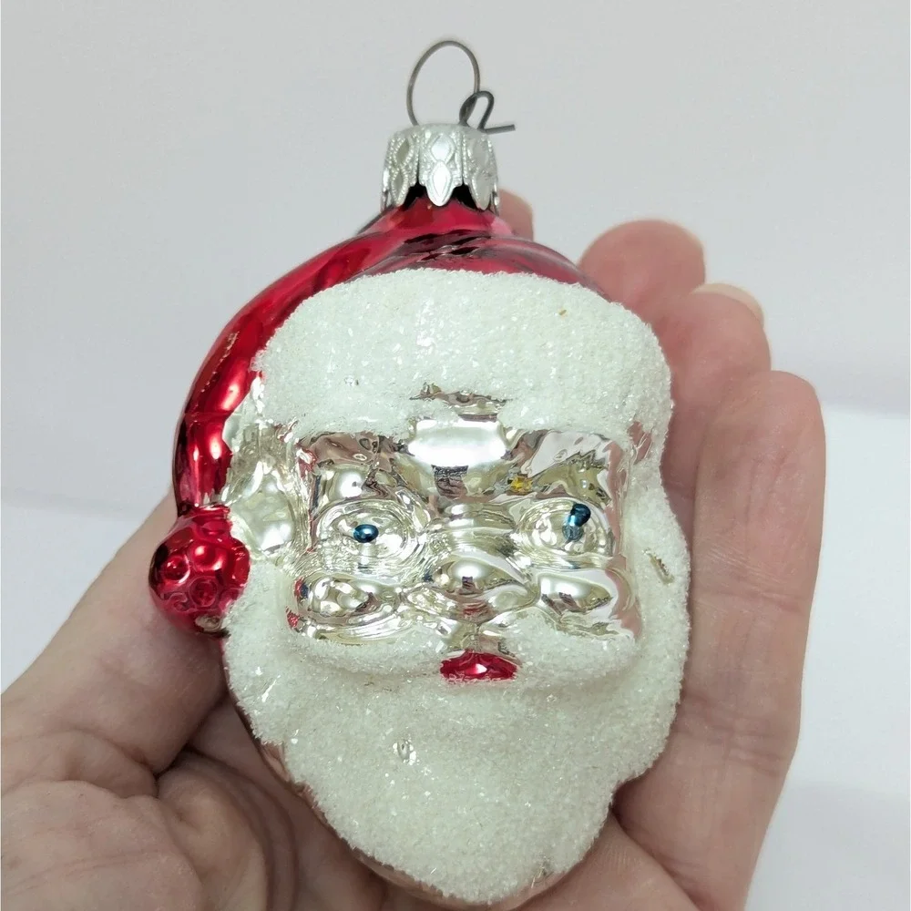 Vtg West Germany Mercury Glass Santa Claus Head Christmas Ornament Mica Beard